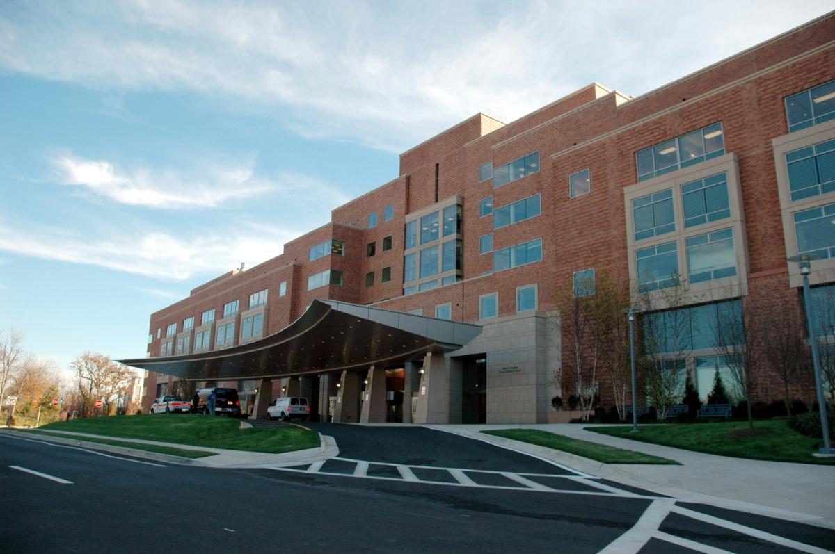 Exterior view of a modern hospital building.