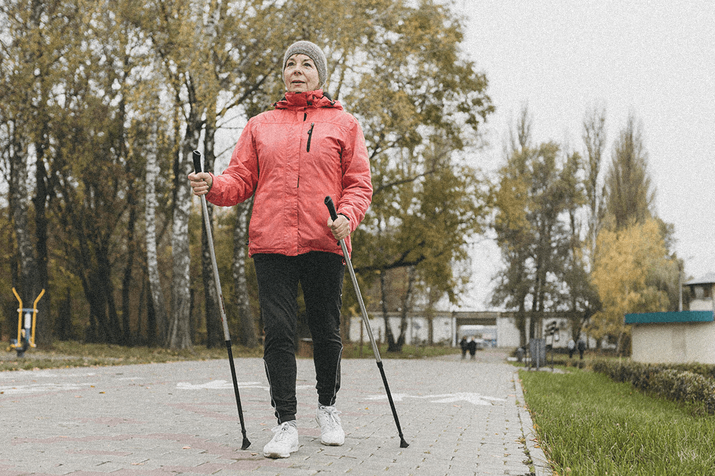senior woman with mobility aids