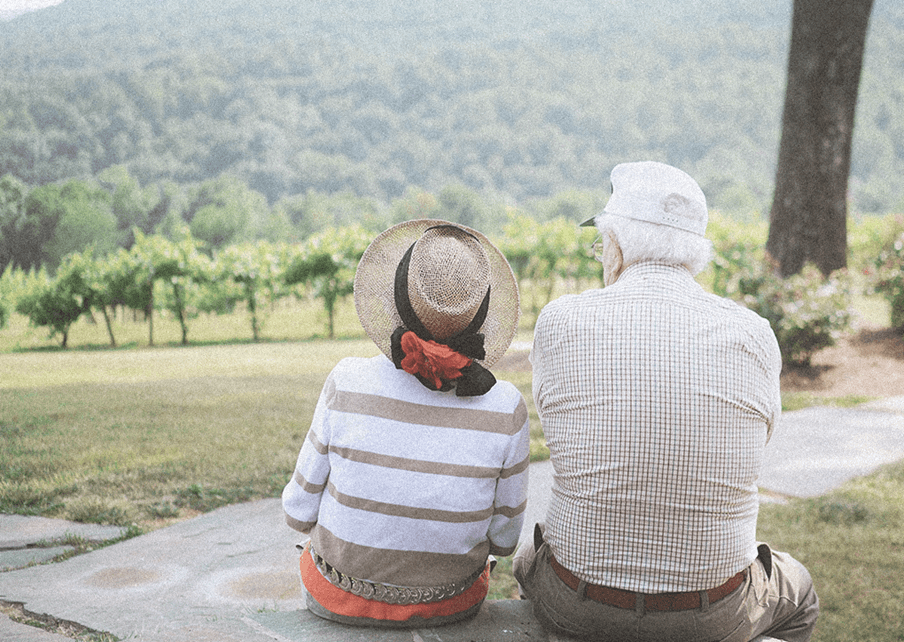 senior couple together looking at the view