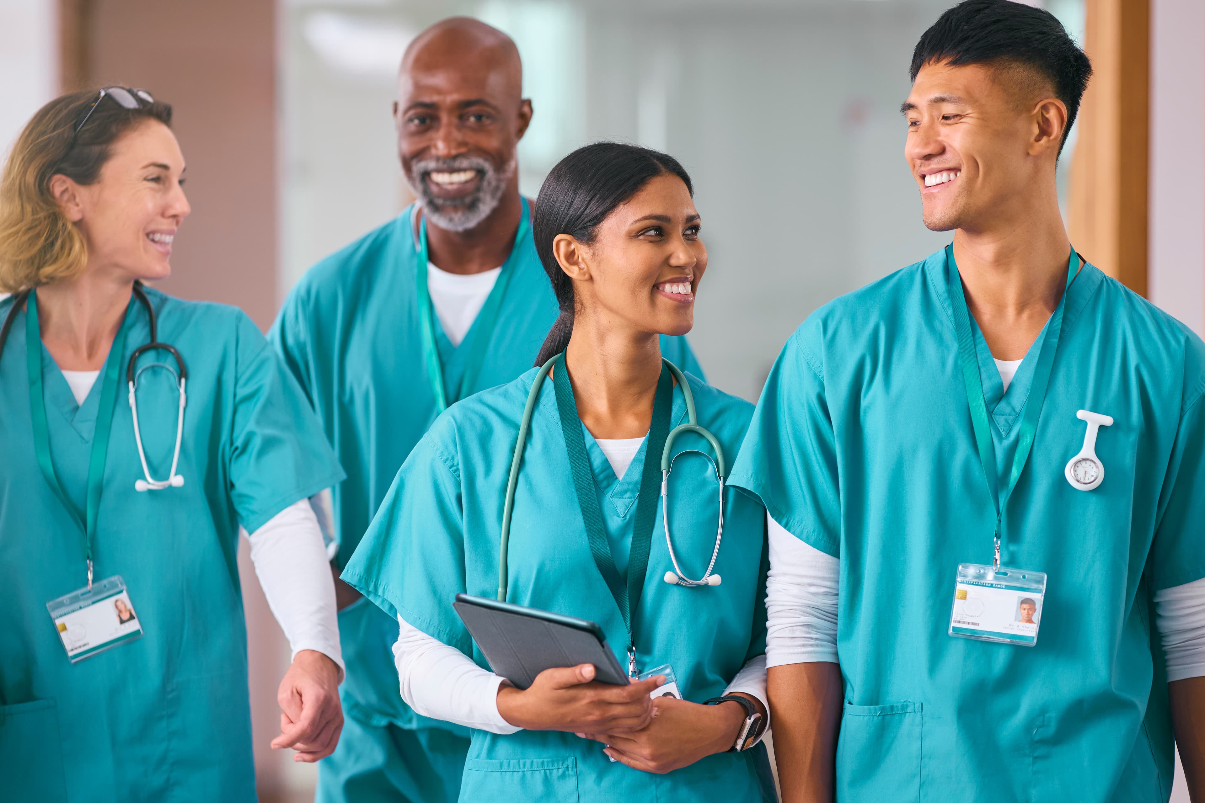 Healthcare professionals collaborating in a clinical facility